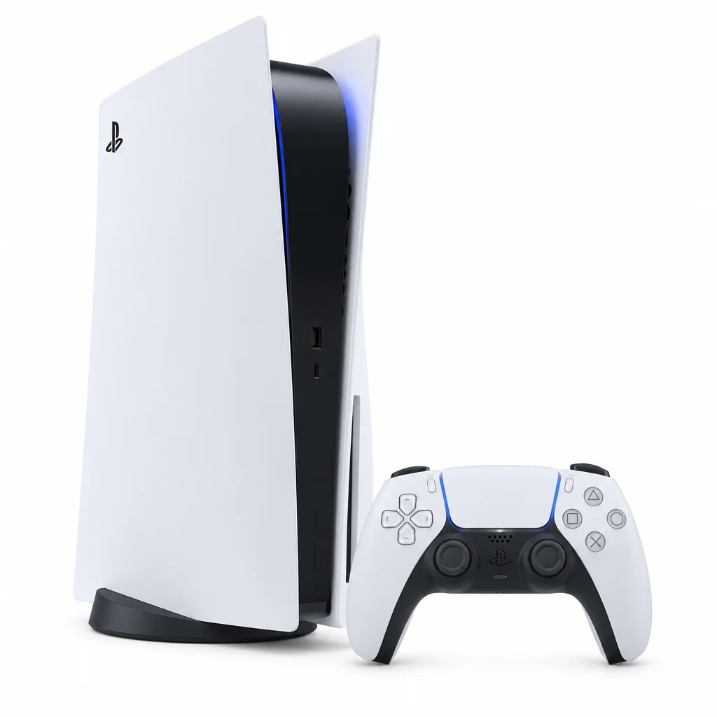 PlayStation console and controller isolated on white